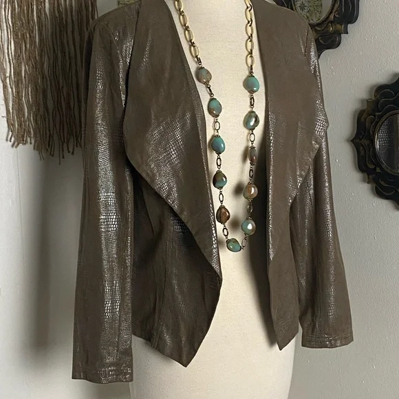 Requirements 70’s style brown silver snake skin print lightweight jacket size S - Picture 3 of 9